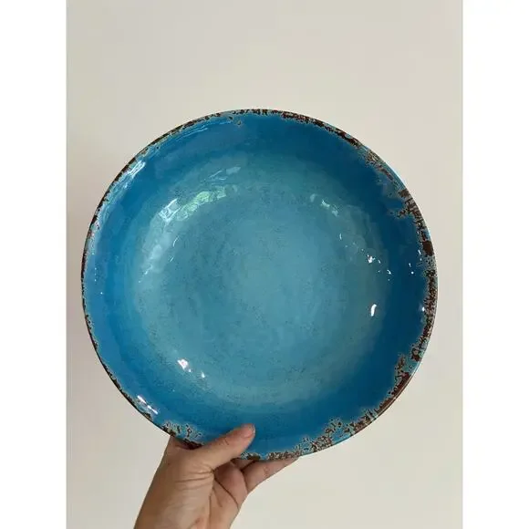 Williams Sonoma Melamine 13” Serving Bowl Turquoise Hammered Blue - Picture 2 of 6